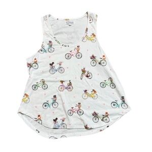 P.J. Salvage White Tank with Colorful Bicycle Dogs Floral Market Pattern